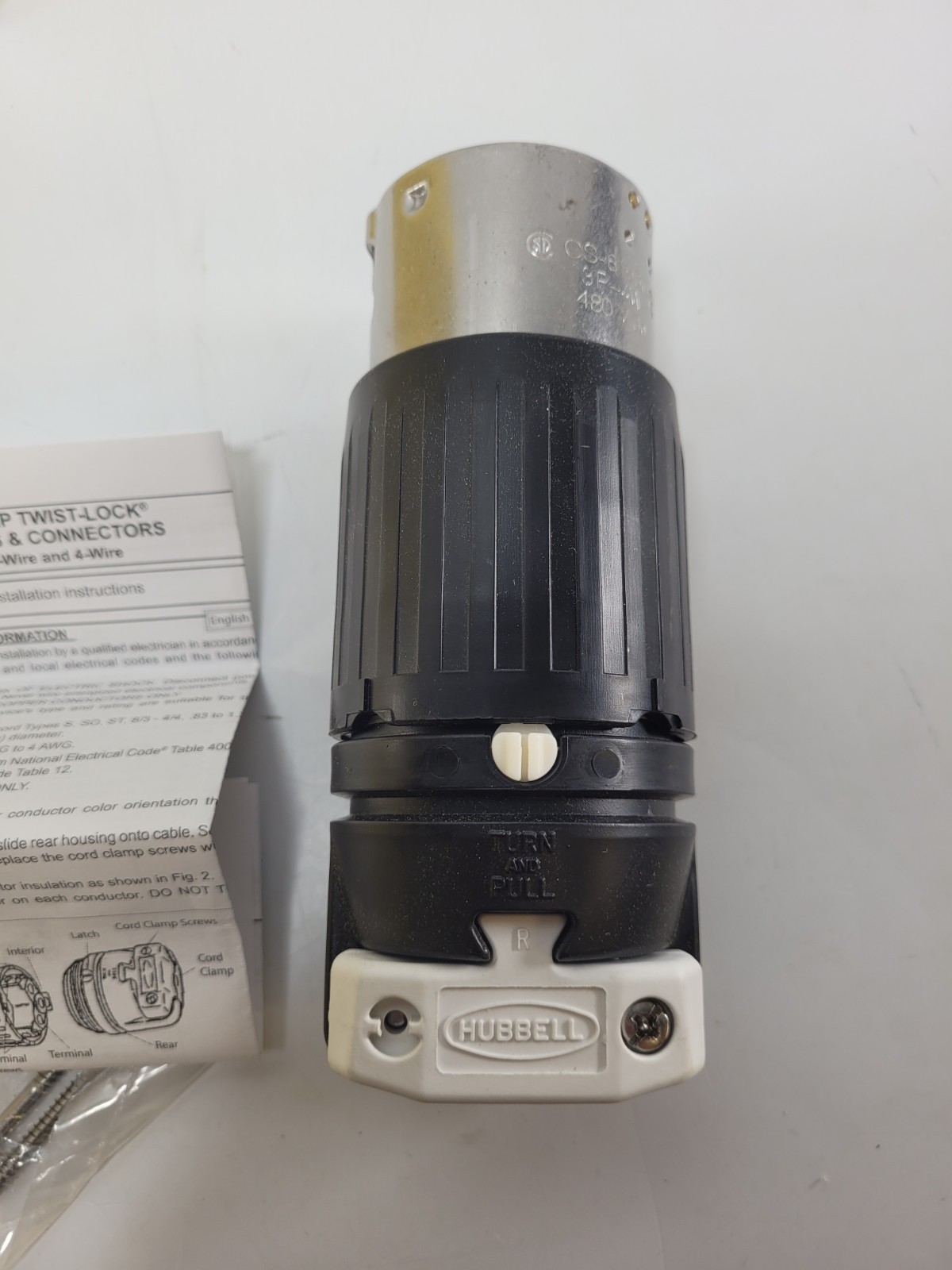 Hubbell CS8165C Insulgrip Twist Lock Plug 50A 480V 3 Phase 3P 4W Grounding