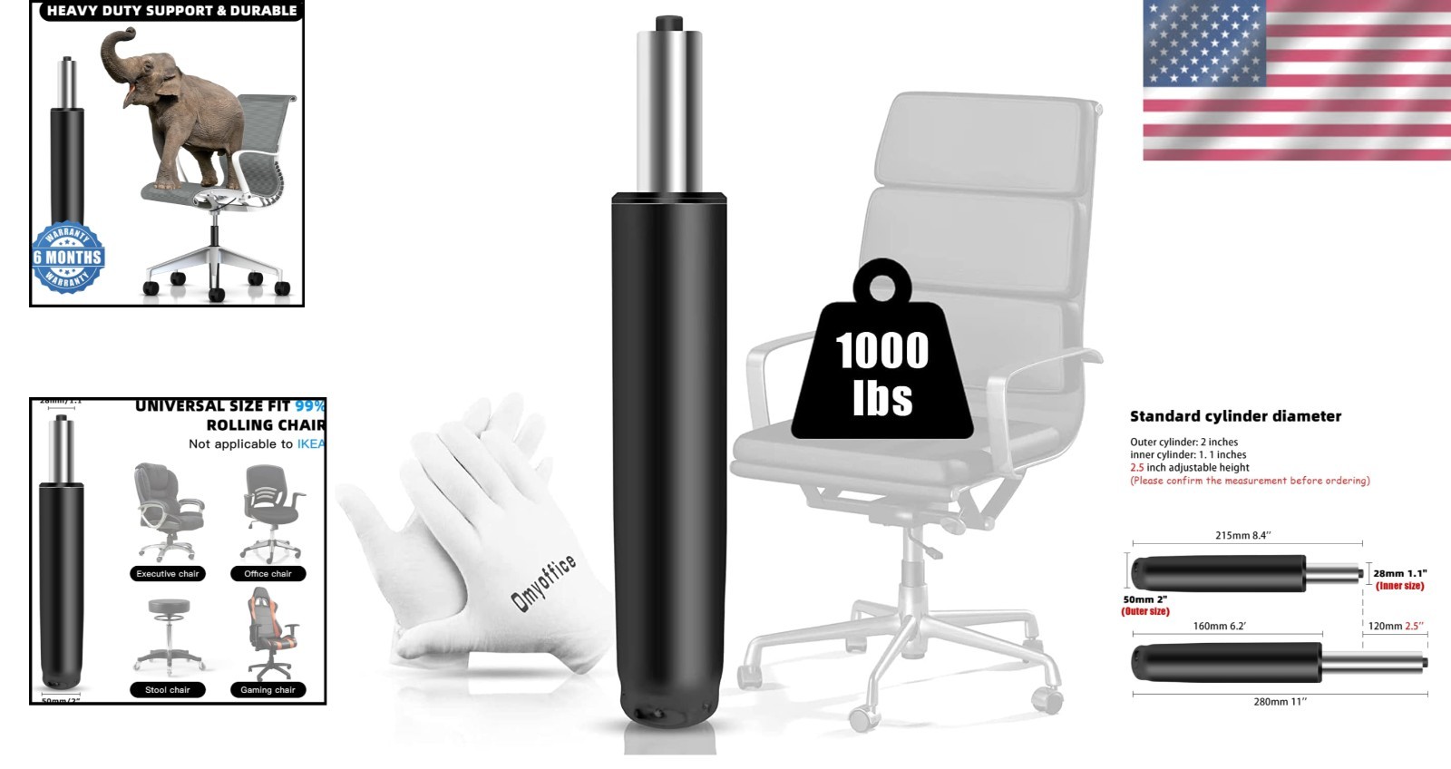 Quiet & Smooth 360° Rotation Office Chair Cylinder