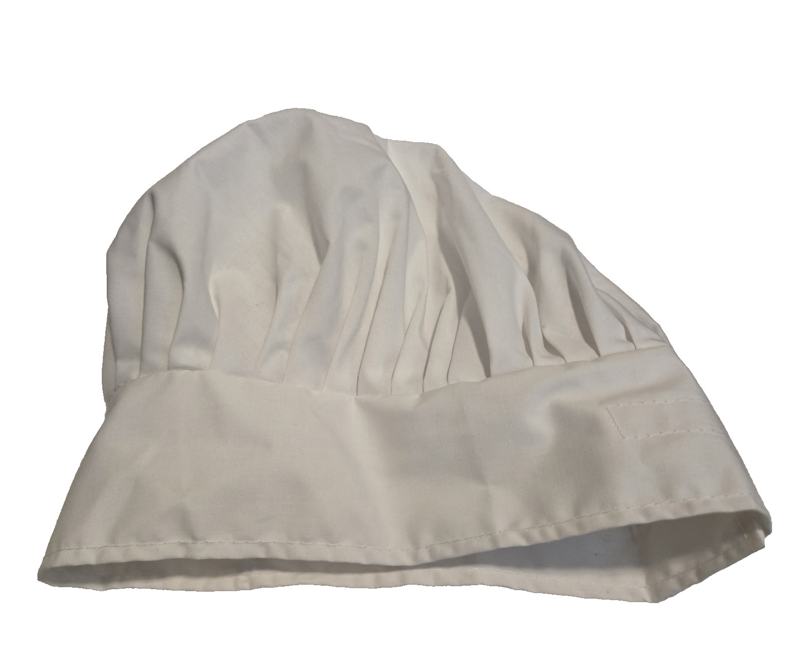 White Chef’s Hat Poly/Cotton Blend w/ Hook & Loop Fastener–Black Fiber on H & L