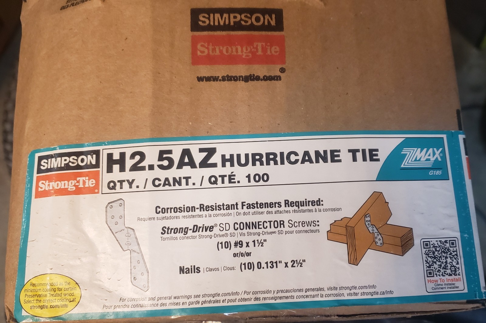 H2.5A 18-Gauge ZMAX® Galvanized Hurricane Tie (Pack of 100) H2.5AZ