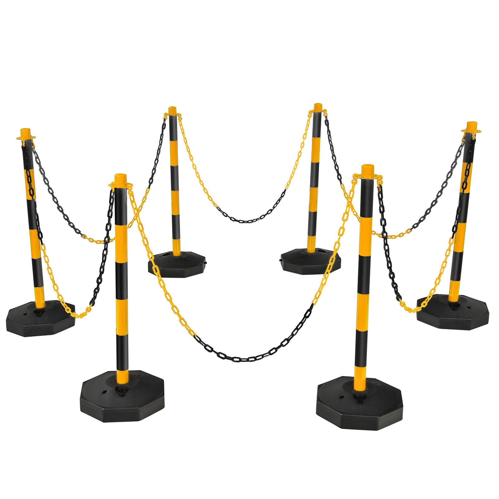 Costway 6 Pack Traffic Delineator Poles 34″ Barrier w/5FT Chains & Fillable Base