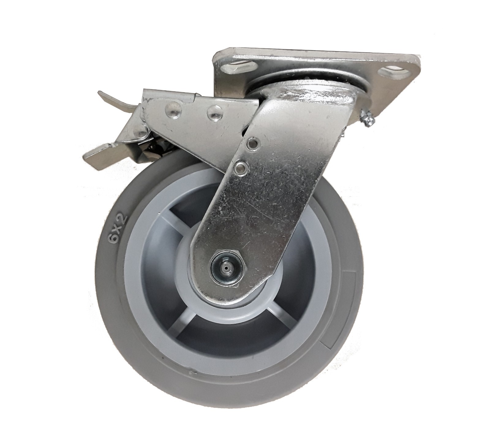 6″ x 2″ Heavy Duty Non-Marking Rubber Plastic Caster – 1 Swivel Total Lock Brake