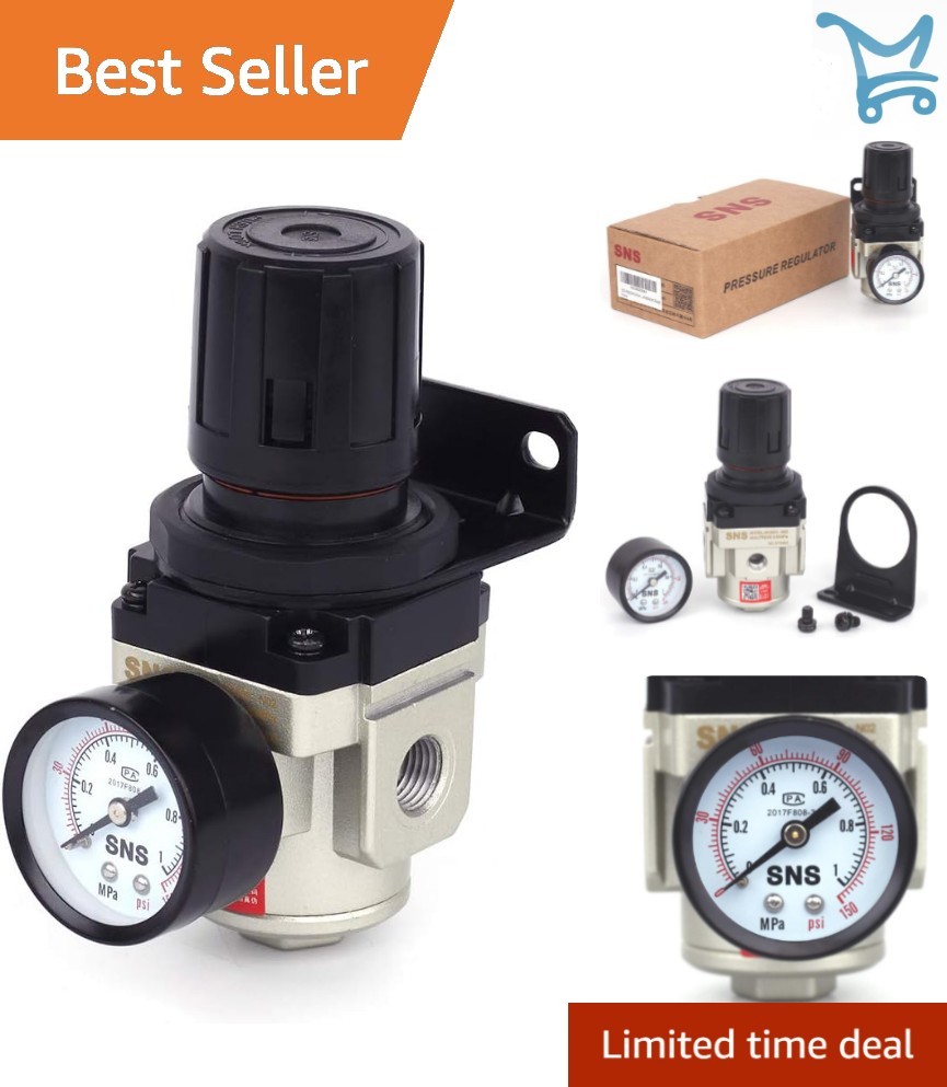 Air Pressure Regulator Aluminum 0-150 PSI Adjustable with Gauge and Bracket