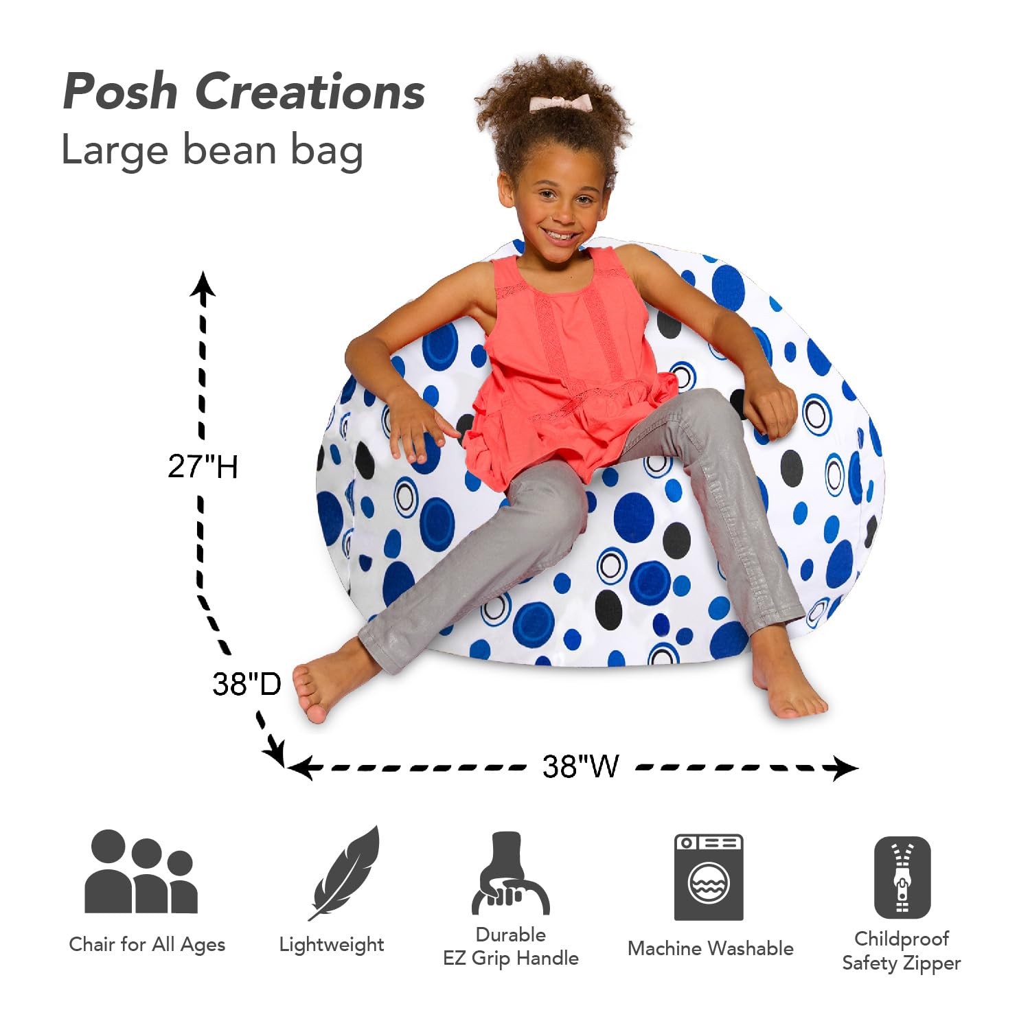 Posh Creations Bean Bag Chair For Kids Teens And Adults Includes Removable And