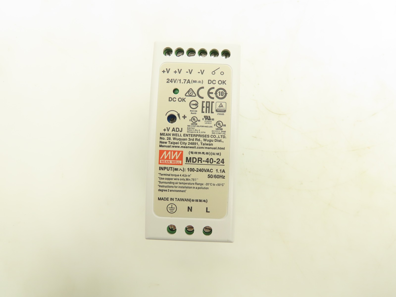 Mean Well MDR-40-24 DIN Rail Power Supply 100-240VAC to 24VDC 40W Lot of 2