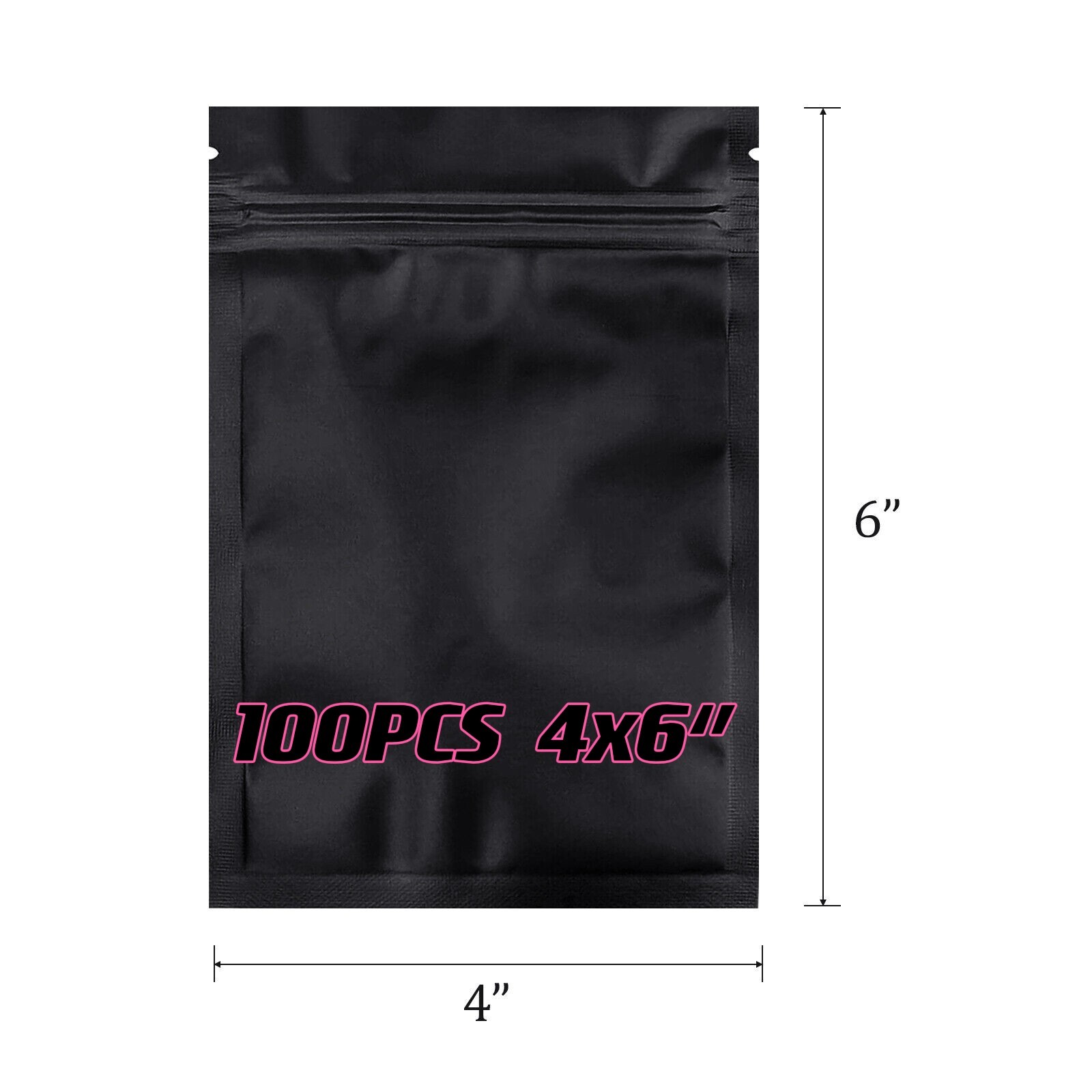 100PCS Premium 4×6″ Matte Black Small Double-Sided Mylar Foil Zip Storage Bags