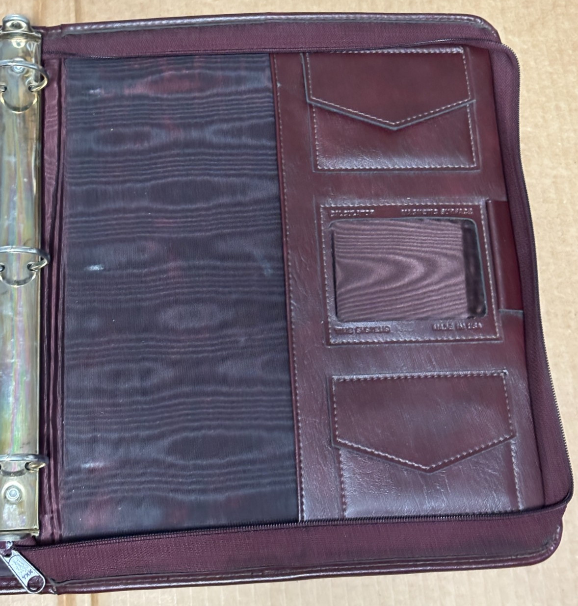 Franklin Quest Zip 3 Ring Organizer Binder Burgundy Leather Made in USA Vintage