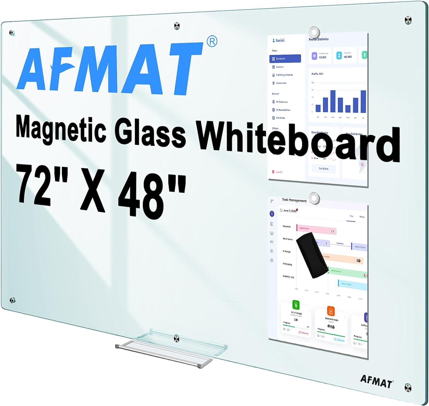 Magnetic Glass Dry Erase Board, 72″ x 48″ Glass Wall Mounted Whiteboard, 4mm