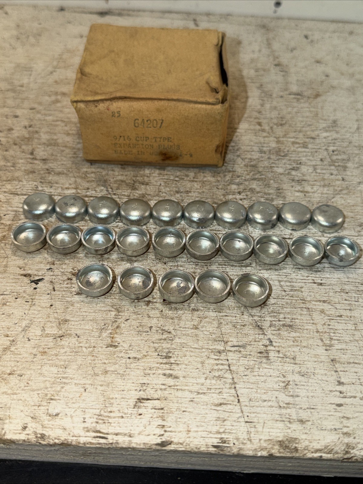 Lot Of 25 New Vintage Steel Cup Expansion Plugs 9/16” IN Made In USA