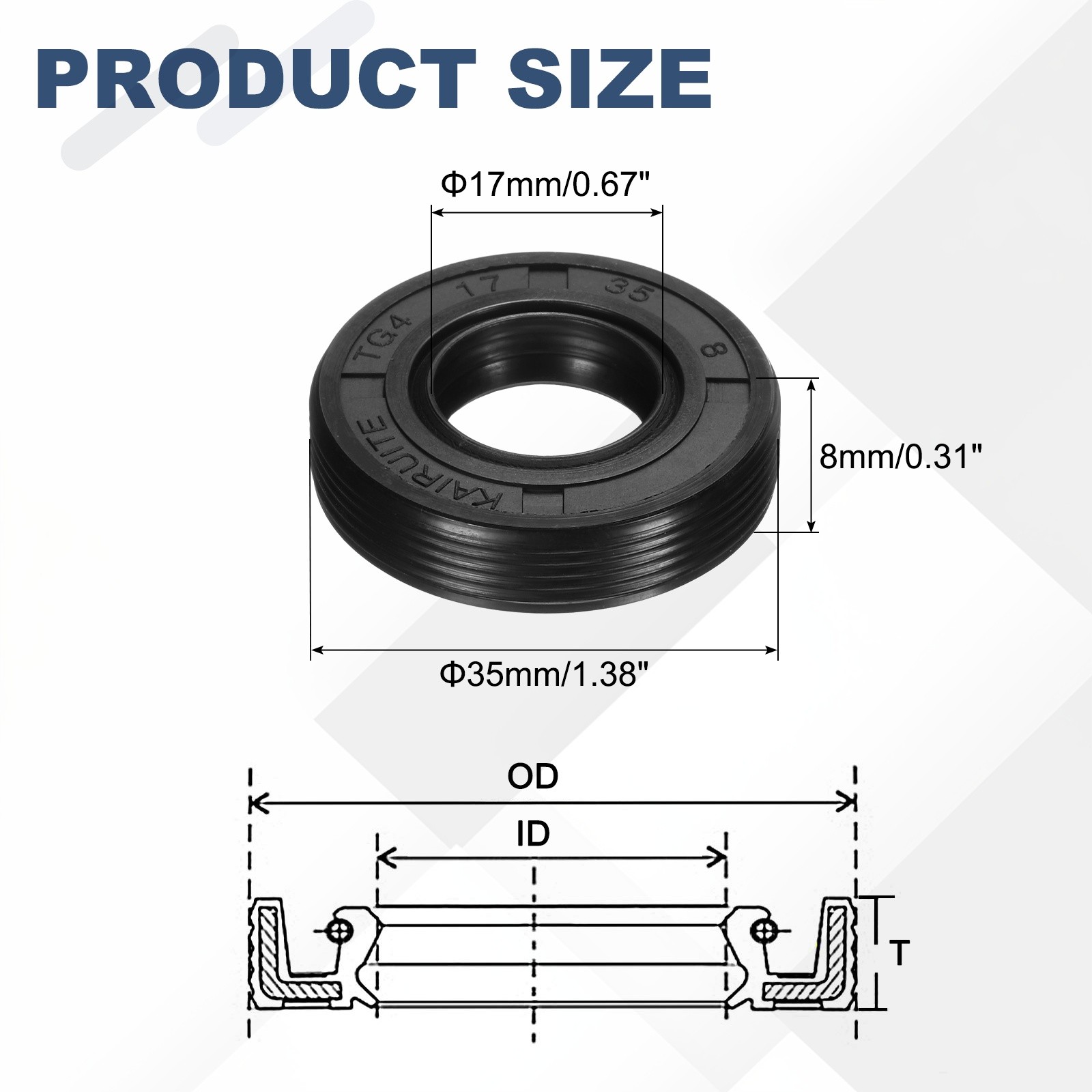 2Pcs Oil Seal 17x35x8mm TC Nitrile Rubber Double Lip Cover with Hook Kit