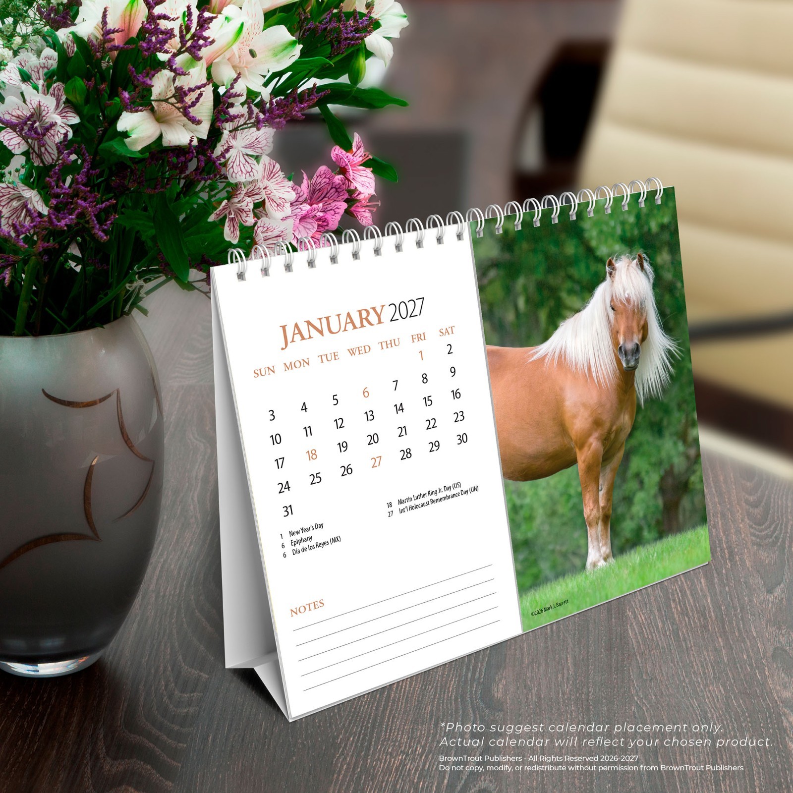 Horse Lovers | 2027 7.5×6″ Monthly Double-View Easel Desk Calendar