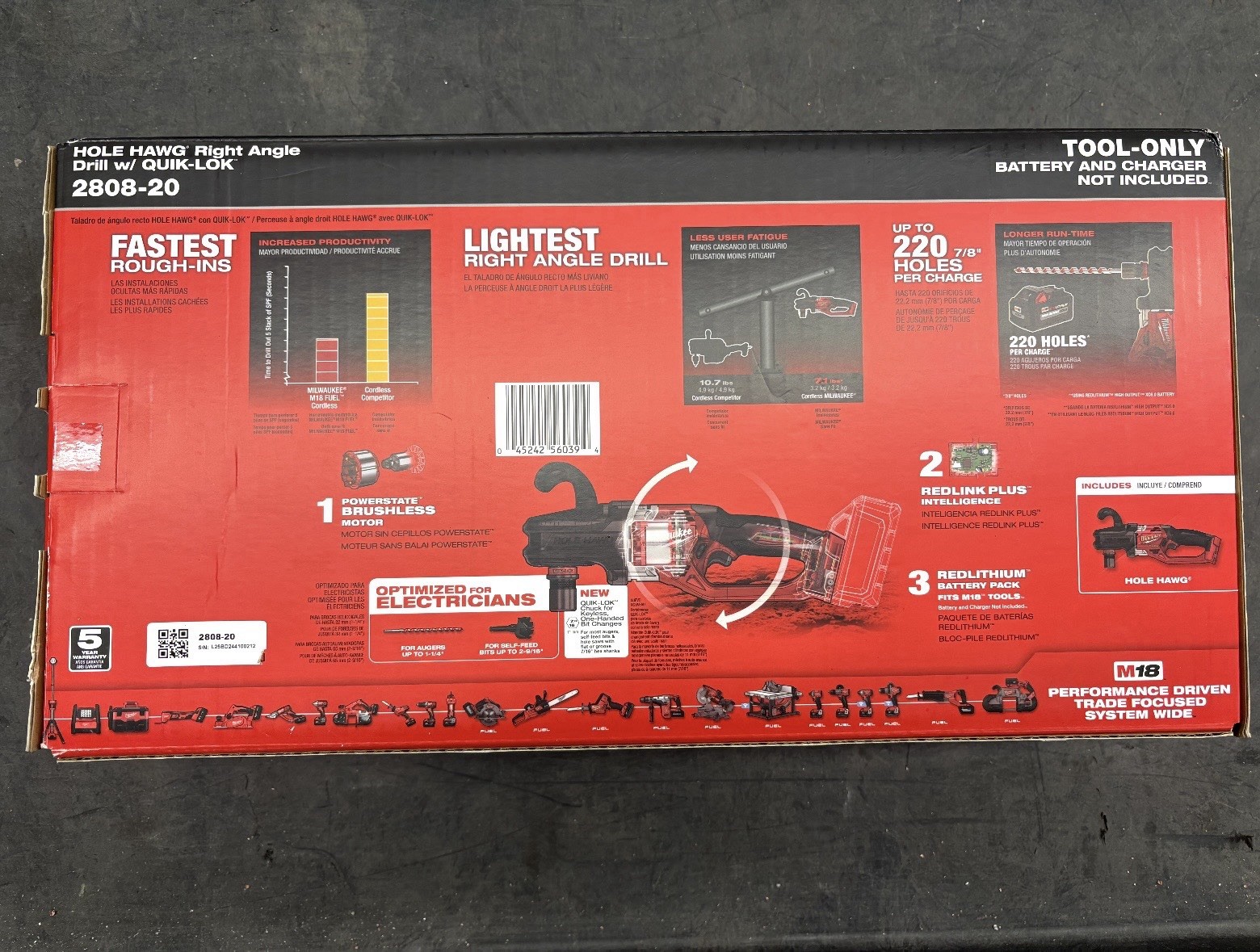 Milwaukee 2808-20 M18 FUEL Hole Hawg Right Angle Drill with Quick-Lok