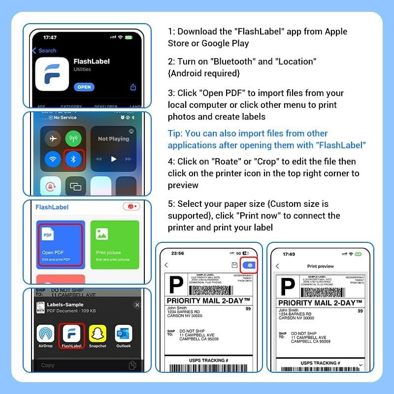 Thermal Bluetooth Shipping Label Printer 4×6 – Mac Windows Android iOS (Open Box