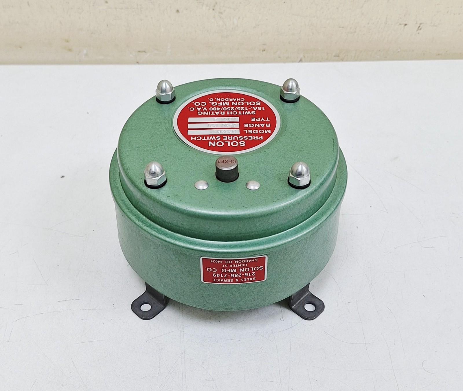 Solon 6PS2RW1 Pressure Switch 15A-125/250/480 VAC Range 0-15 PSI