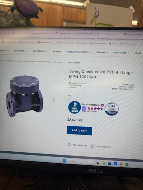 4″ PVC Asahi Valve – Swing Check $1300 each