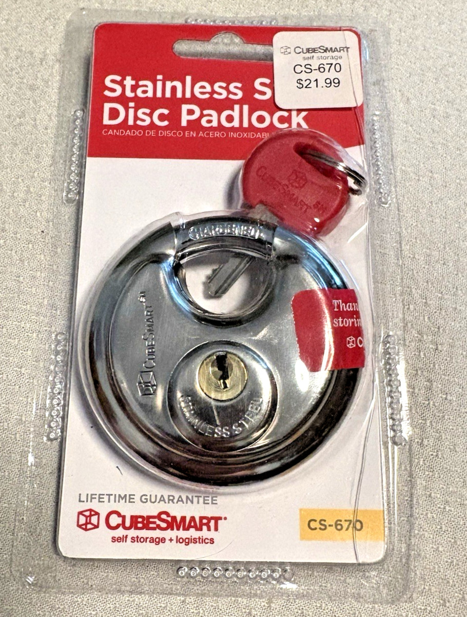 NEW CUBESMART CS-670 2-3/4″ STAINLESS STEEL DISC PADLOCK