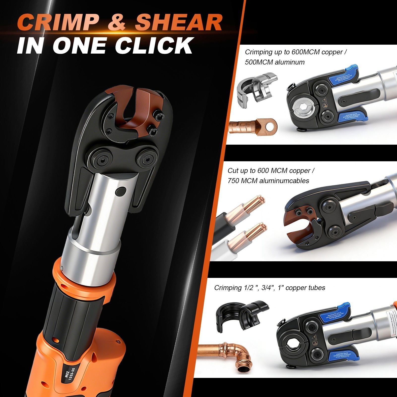 Copper Pro Press Tool Pipe Crimping Kit Press Tool Battery Kit 1/2″ 3/4″ 1″ Jaw