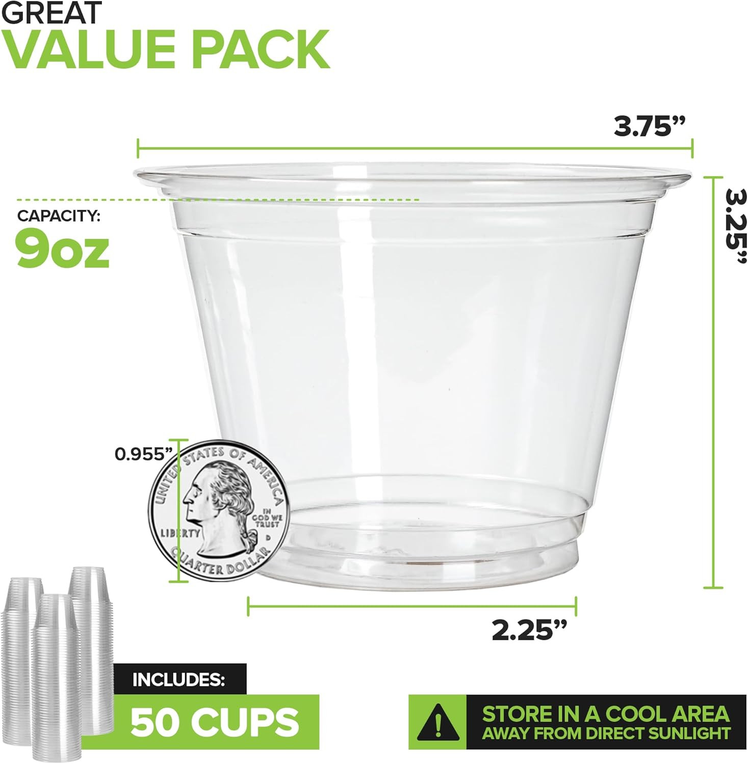 Stock Your Home 9 Oz Commercially Compostable Cold Cups (50 Pack), Eco Party Cup