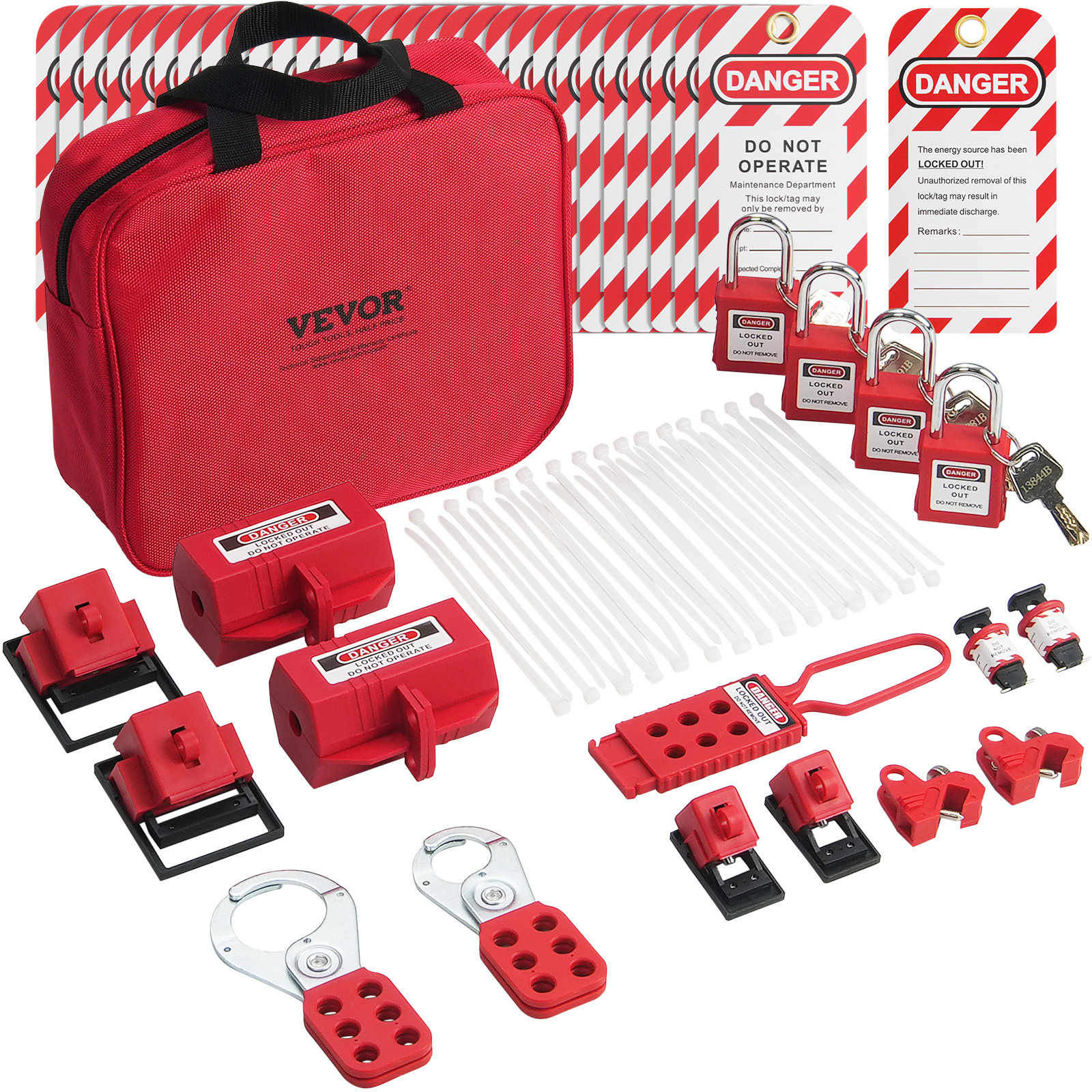 VEVOR 47 PCS Electrical Lockout Tagout Kit Safety Padlocks Hasps Tags Ties Bag
