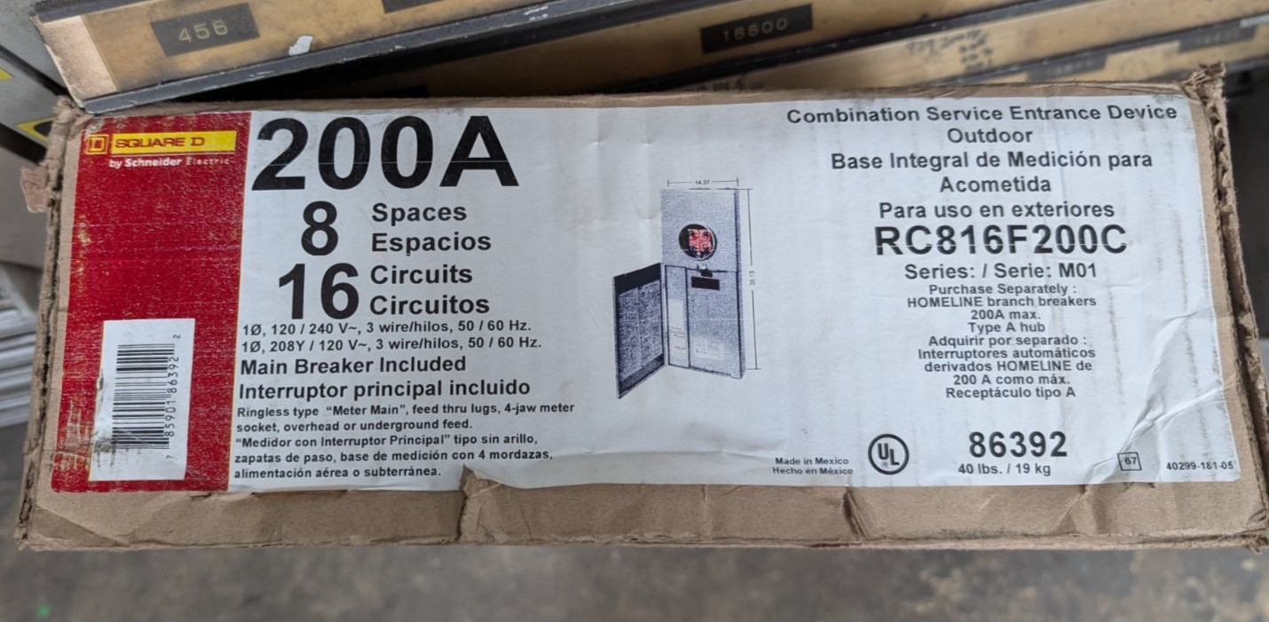 🤪 SQUARE D HOMELINE 200A METER BASE MAIN BREAKER PANEL 208Y/120V RC816F200C