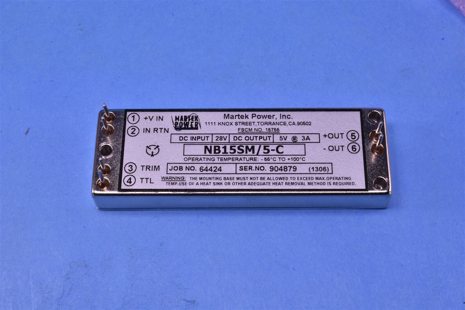 Eaton Mil-Spec Single Output DC/DC Converter 28Vdc In, 5Vdc Out P/N: NB15SM/5-C