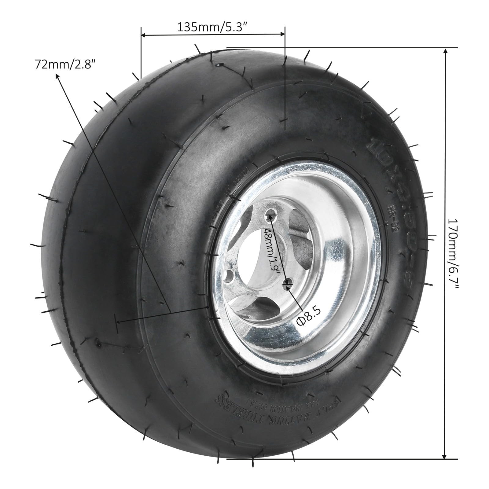 2pcs 10×4.50-5 Go Kart Tires Rims Aluminum Tubeless Smooth Tread 3 Lug 50mm