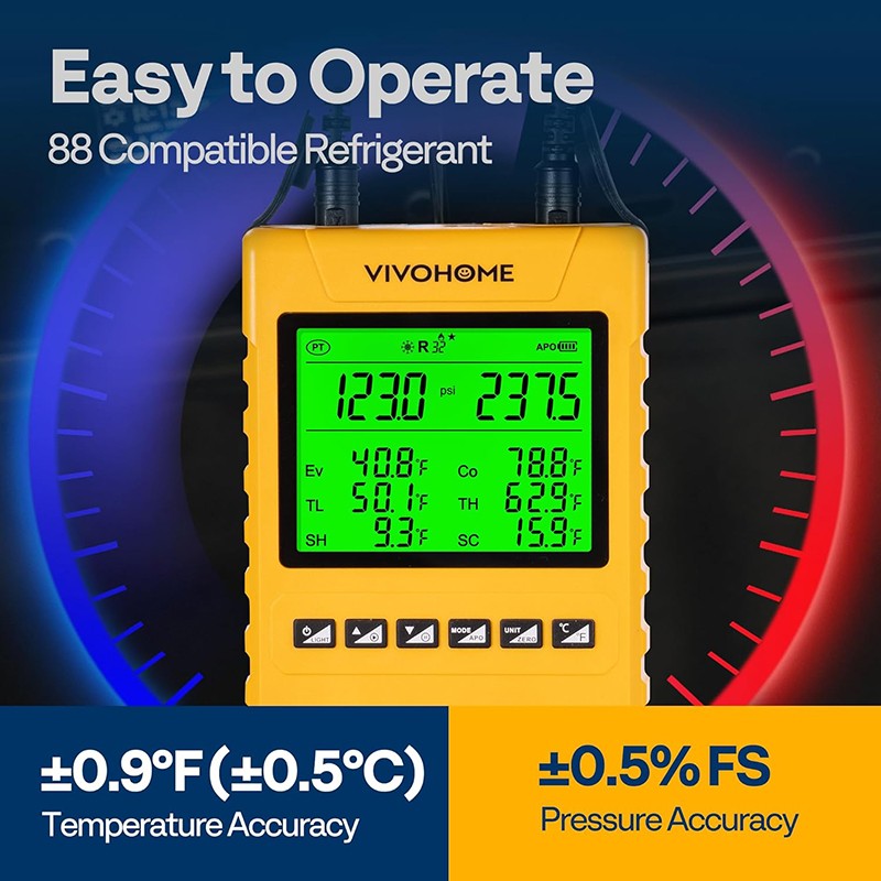 Refrigeration Digital Manifold Gauge Set HVAC System Vacuum Pressure Temp Tester