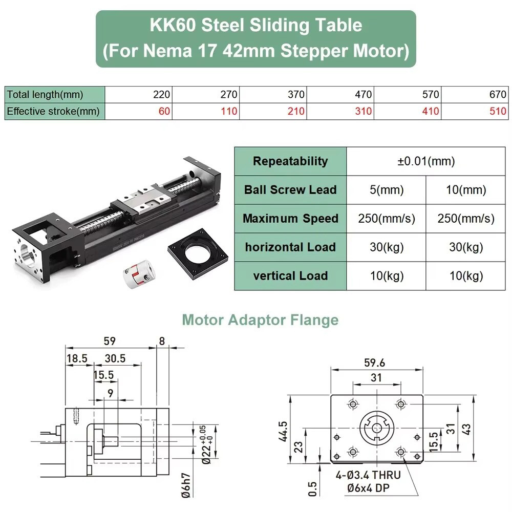 KK60 Linear Module High rigidity Single Axis Robot Replace HIWIN,Wafer stage,CMM