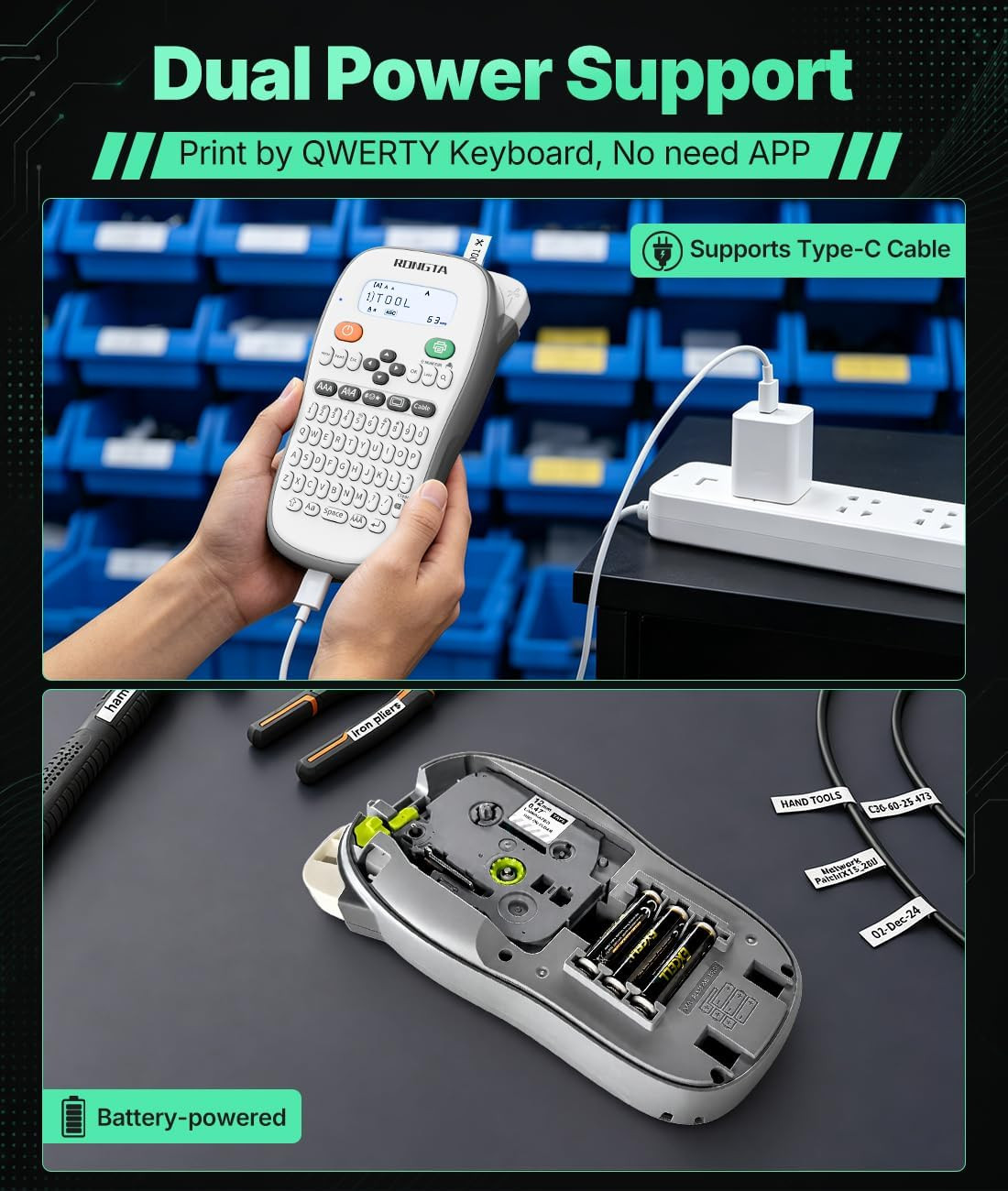 TH110 Bluetooth Handheld Label Maker Machine with 1 Tape, QWERTY Keyboard Portab