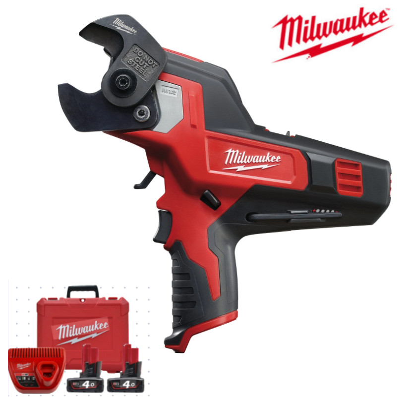 Milwaukee M12 CC-402C Cable Cutter Kit 2x 4.0Ah Batteries Charger Case 12V