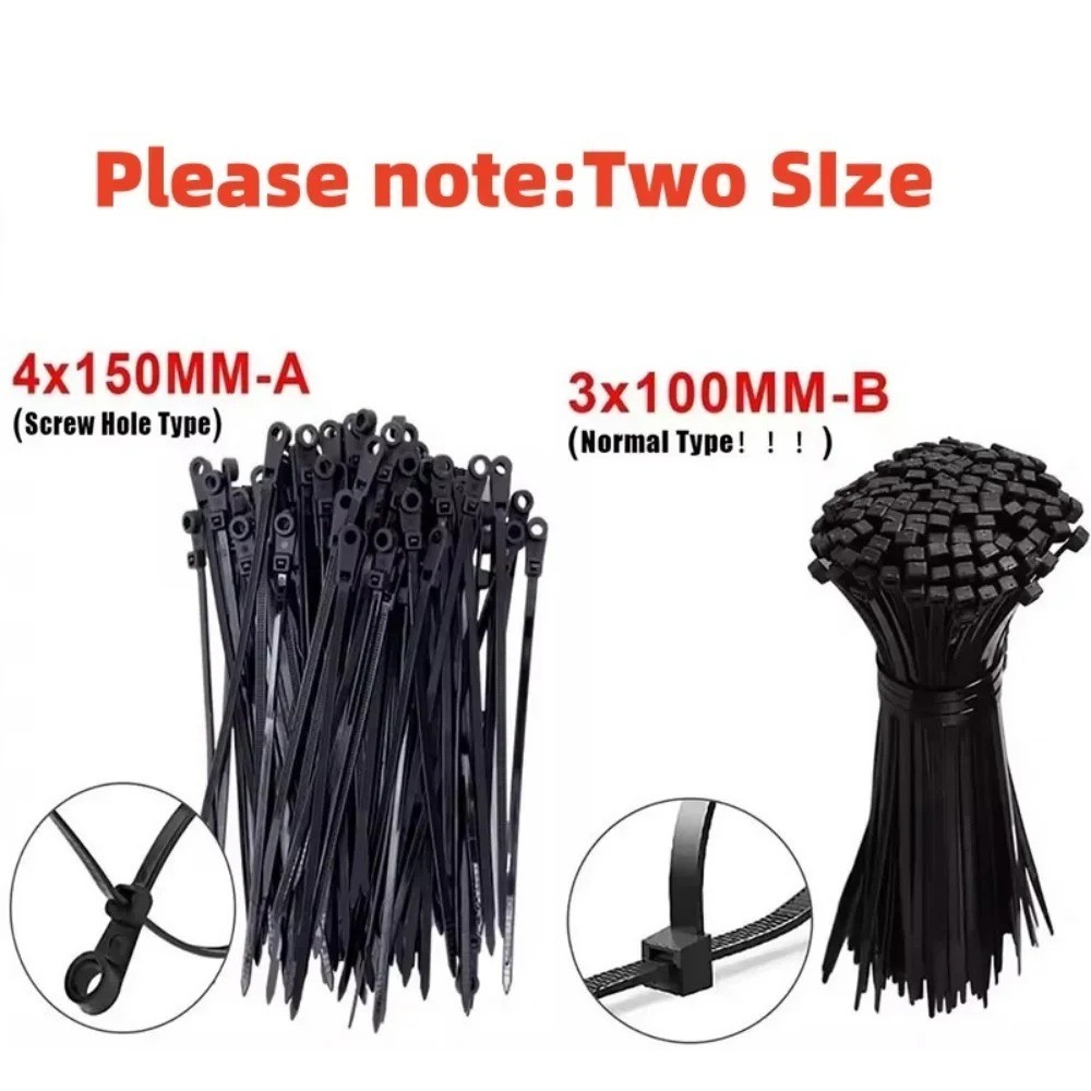 100PCS Nylon Cable Ties Screw Hole Mount Self Locking Wire Zip Ties Black Kit