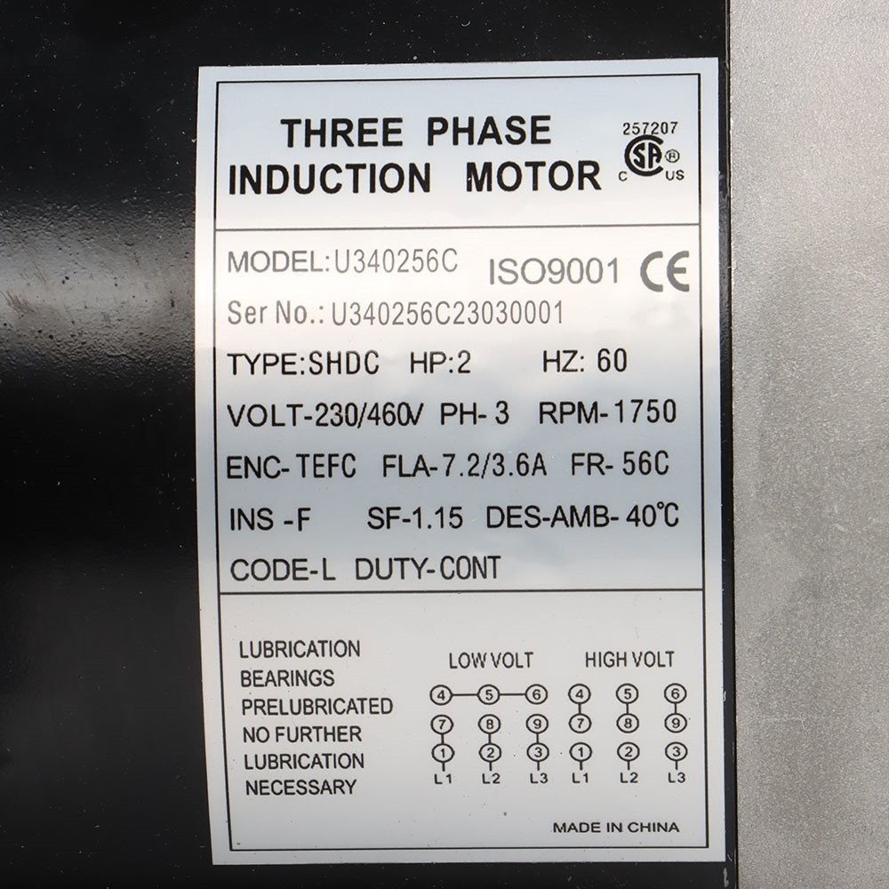2HP General Electric Motor 3 Phase 56C Frame 1800 RPM TEFC 230 / 460 Volt