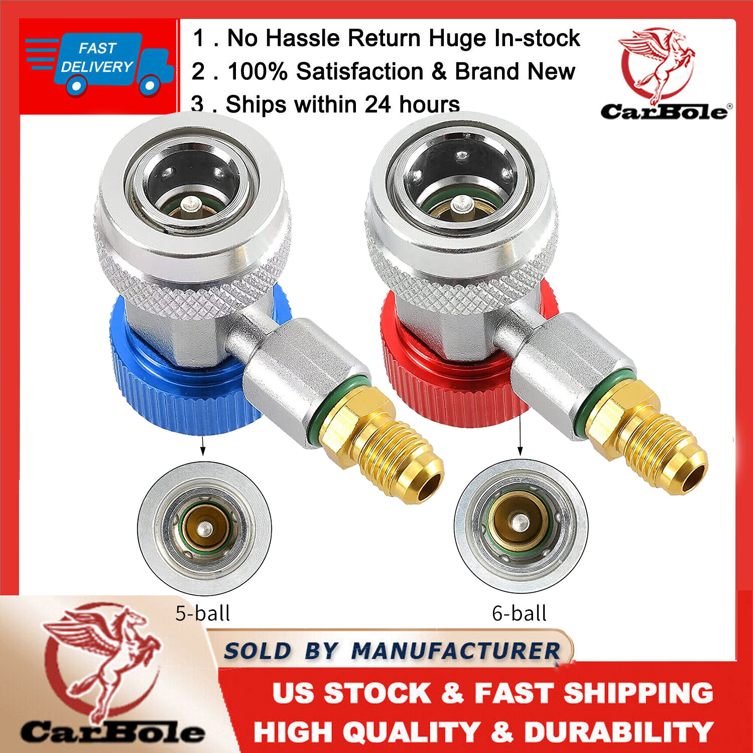 2PACK Quick Connector Adapter Coupler Auto A/C Manifold Gauge Low/High HVAC