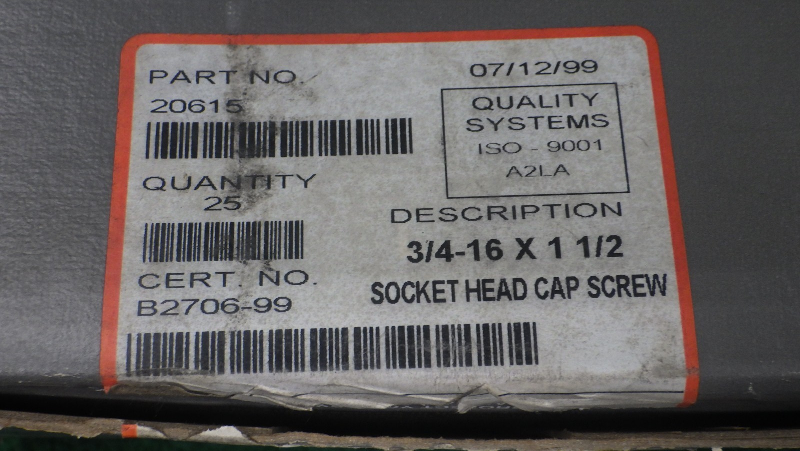 3/4-16 x 1-1/2″ Socket Head Cap Screw Lot of (1) Piece Black Unbrako USA