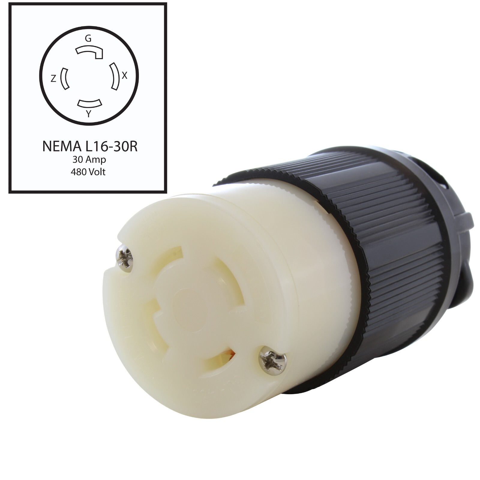 30A 480V NEMA L16-30R 4-Prong Locking Female Connector Assembly by AC WORKS®