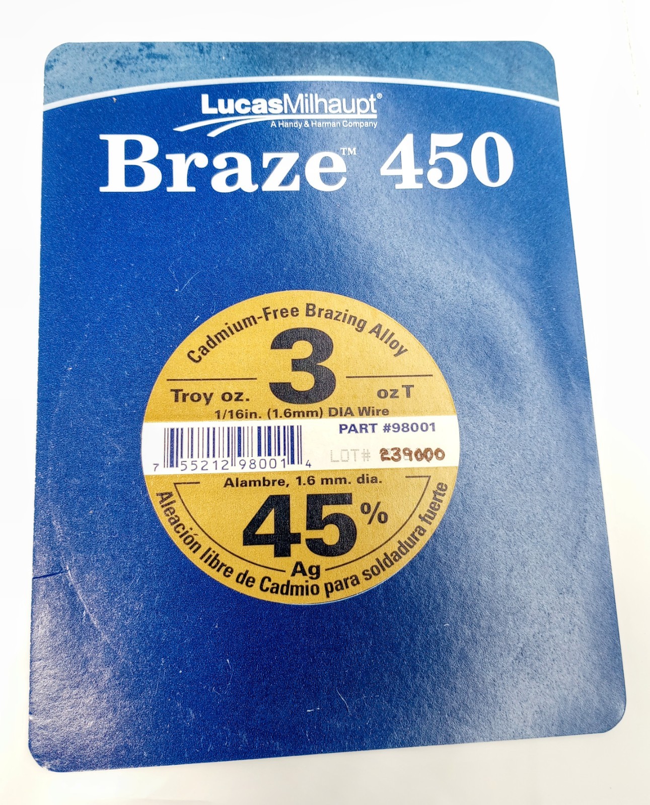 Lucas Milhaupt Braze 450 45% Silver Brazing Alloy 1/16″ Dia New Sold by the inch