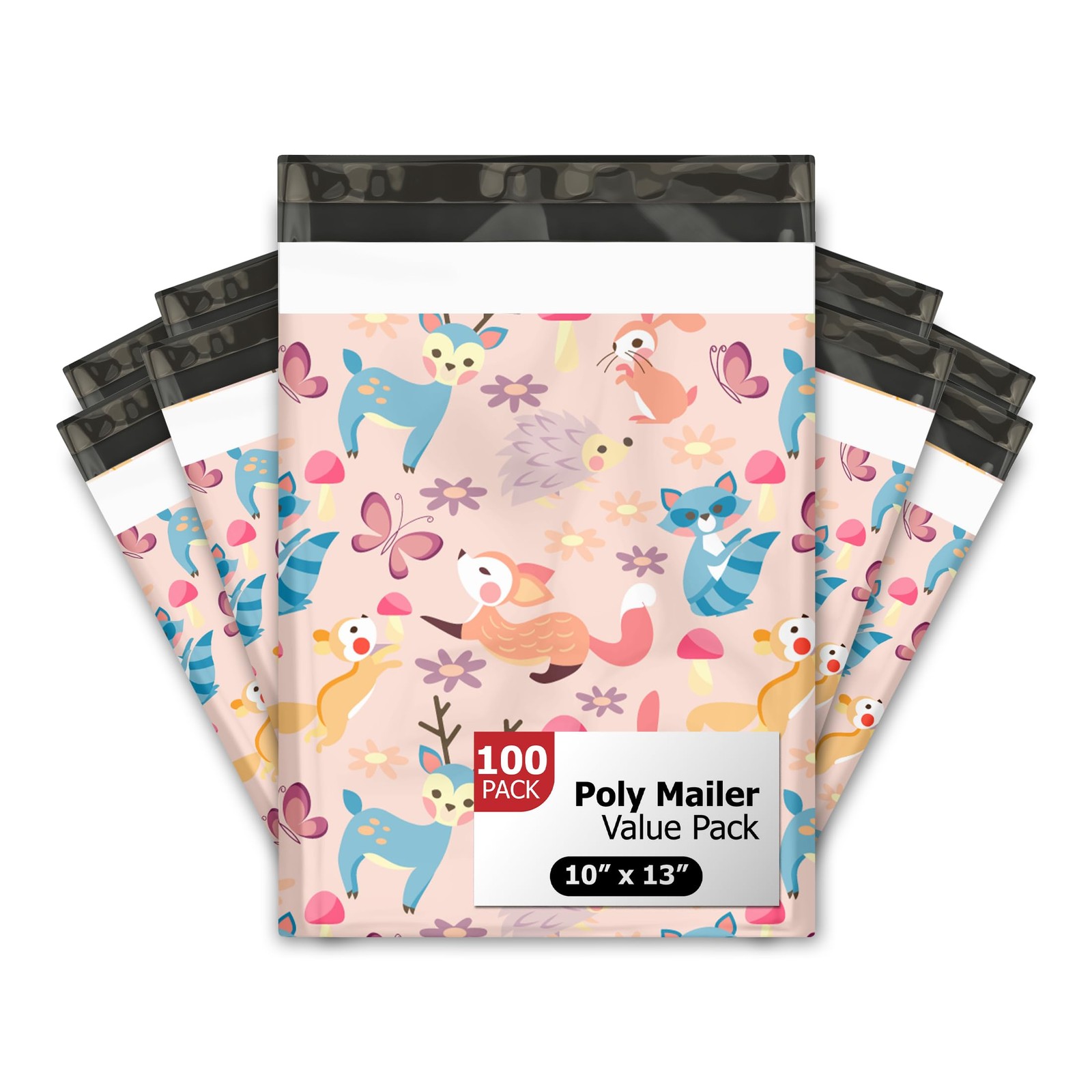 100 Pack Woodland Critters Designer Poly Mailers Shipping Envelopes 10×13 In