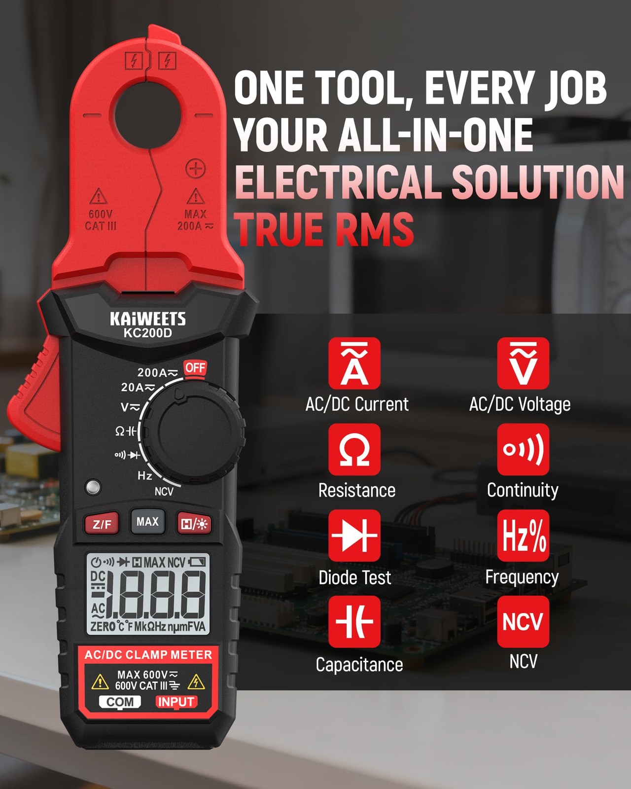 KAIWEETS Digital Clamp Meter with Round Jaw, Automotive Multimeter, NCV, 2000…