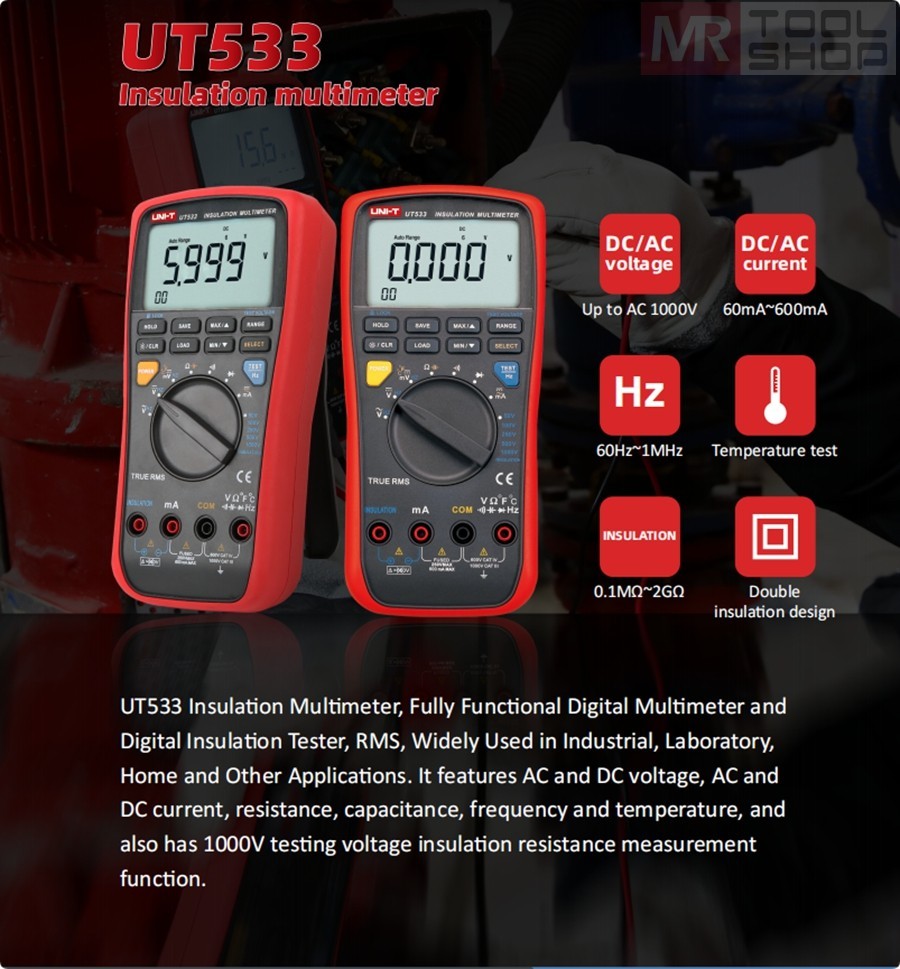 UNI-T UT533 Megger Digtal Multimeter Insulation Resistance Tester True RMS 2.0GΩ