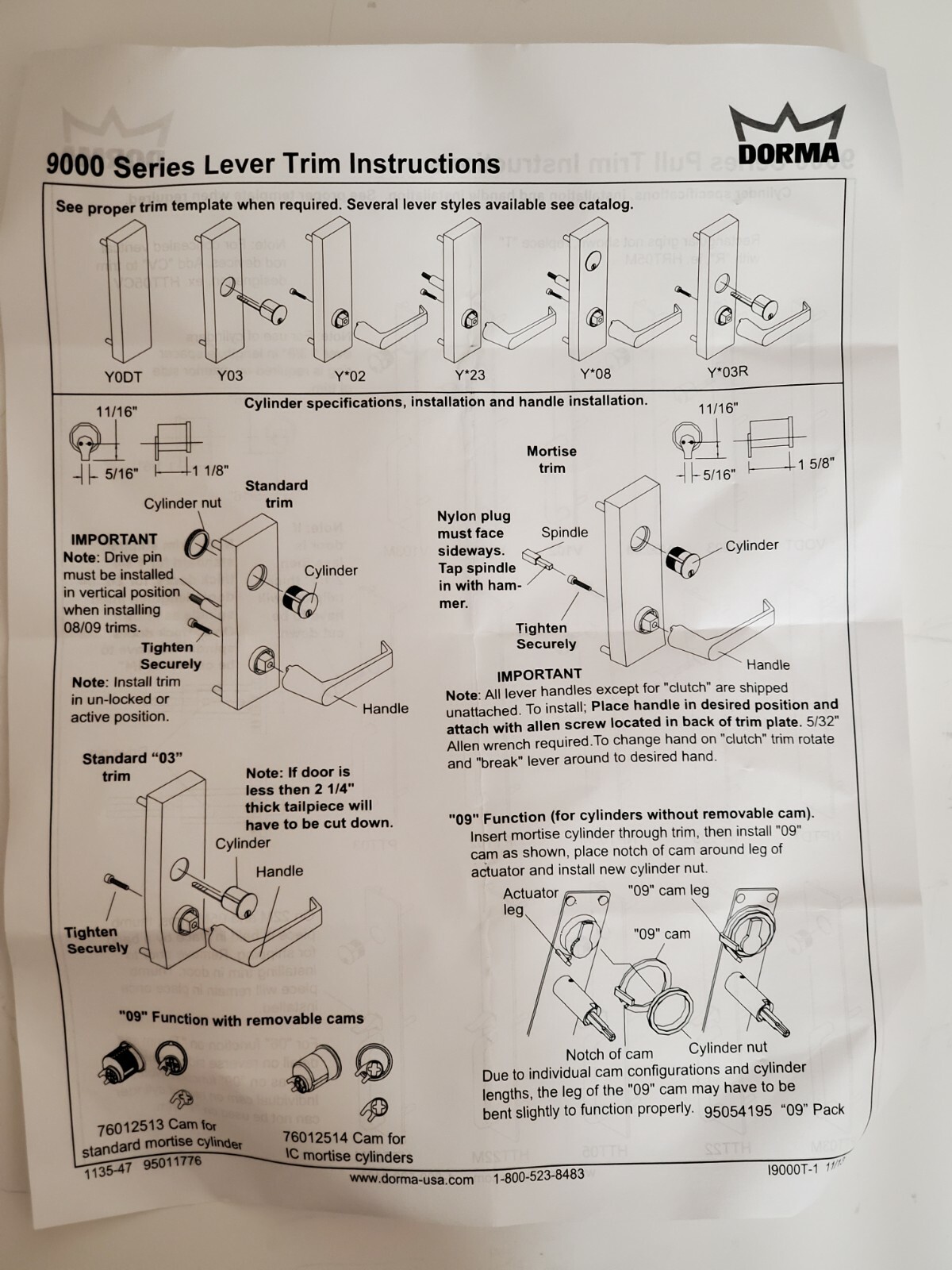 Dorma 9000 YT09 LFSF Fail Safe Exit Device Trim, 630 Wide Stile, Yx09 LFSF.