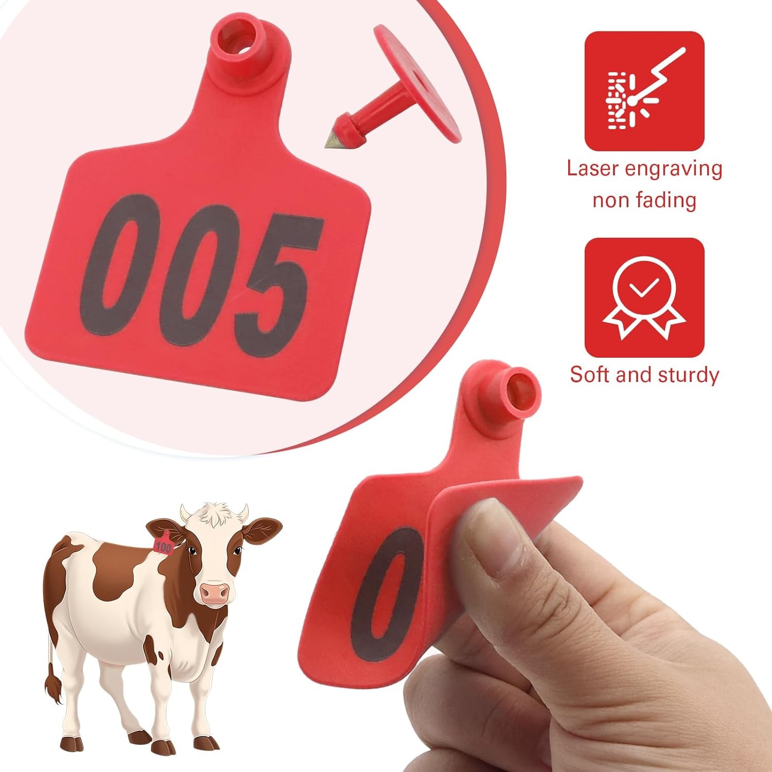 Red Cattle Ear Tags 001 100 Number Livestock Applicator
