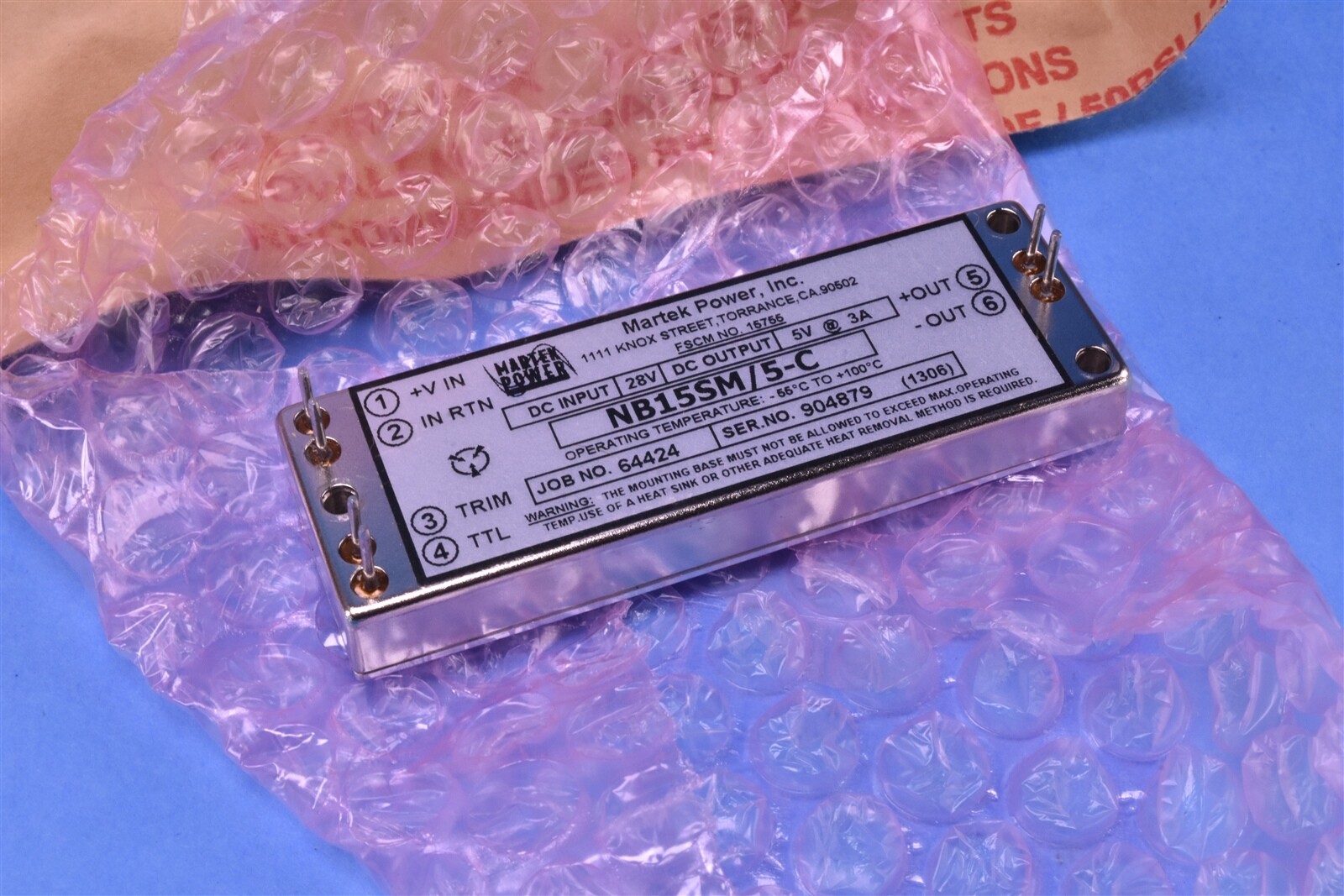 Eaton Mil-Spec Single Output DC/DC Converter 28Vdc In, 5Vdc Out P/N: NB15SM/5-C