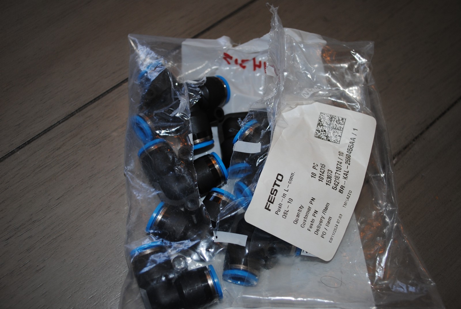 BAG OF 10 Festo QSL-10 Push-In L-Connector 10mm NOS OPEN PACKAGE FREE SHIPPING