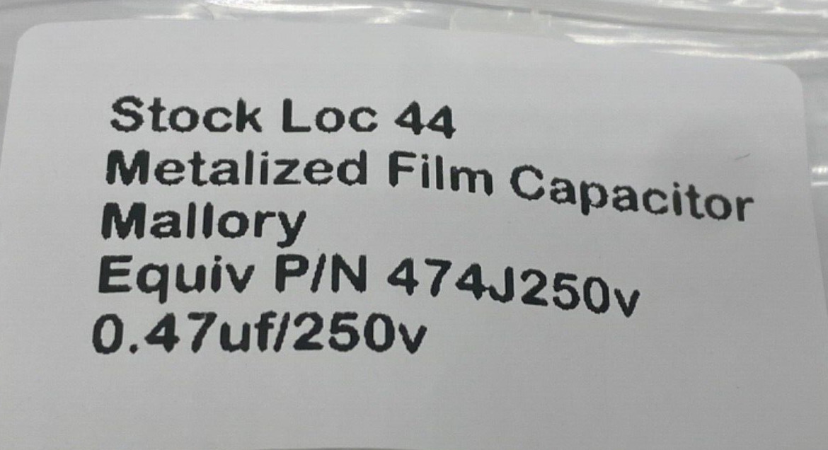 Mallory 150M series metalized film capacitor axial lead 0.47uf/250v, 474J250V