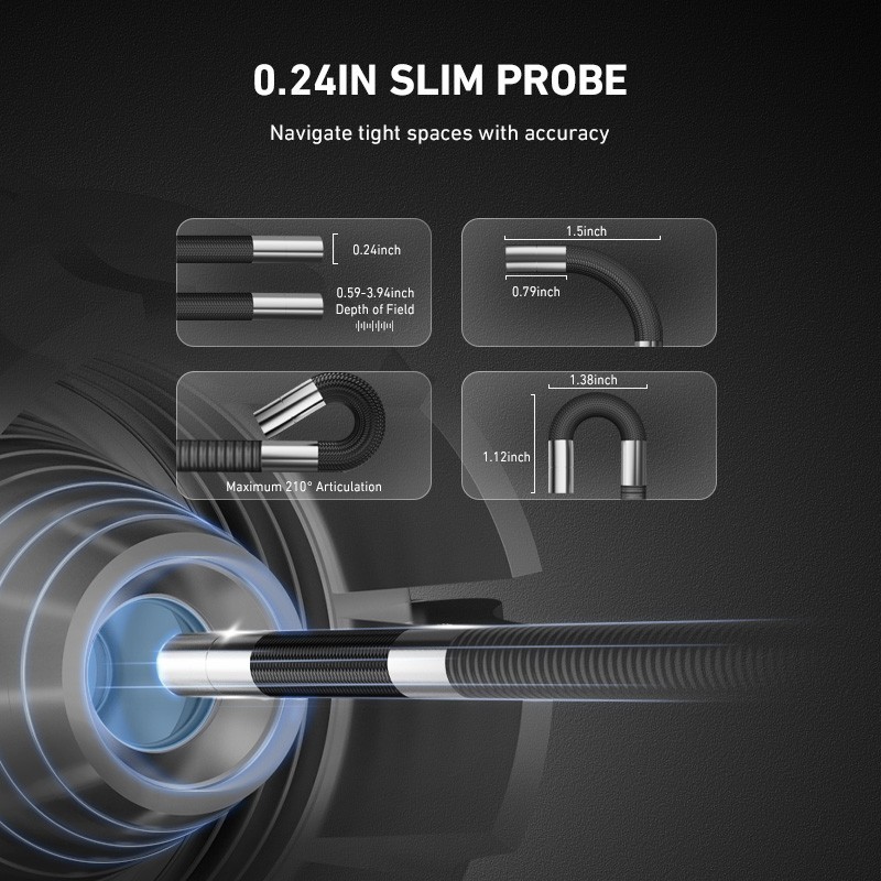 Ralcam 2-Way Borescope 6.2mm Slim Probe Inspection Camera Endoscope with Light