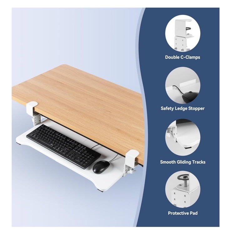 Kayfia Keyboard Tray Under Desk Height Adjustable,26.4”x11.8” Slide-out White