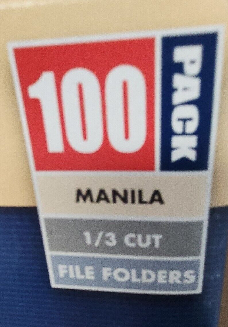 NEW – (100) Skilcraft 1/3 Cut Letter Size, 3/4 Expansion Manila File Folders