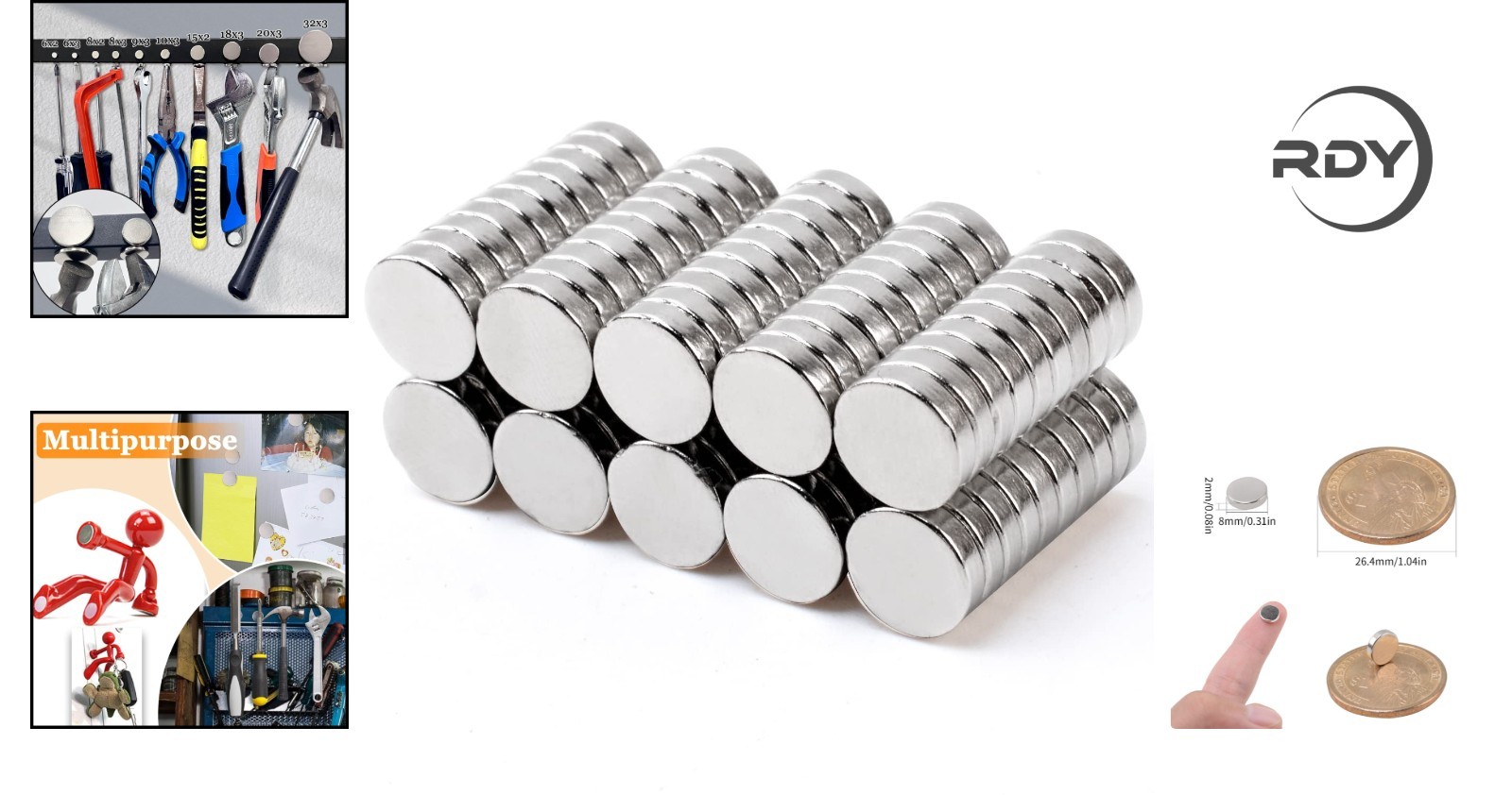 100 Magnetic Discs 8mm x 2mm – Strong Neodymium Magnets for Everyday Use