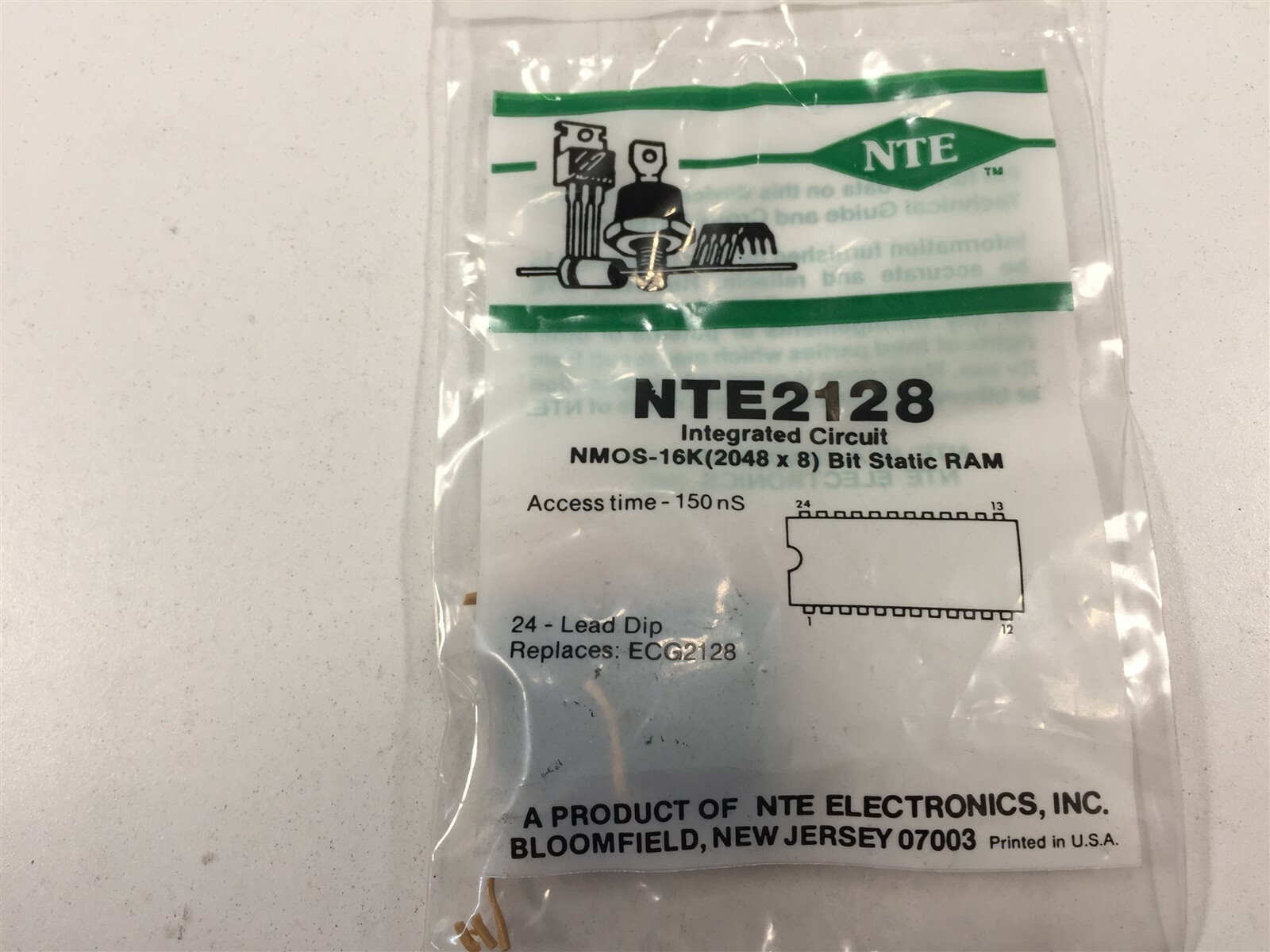 (1) NTE2128 Integrated Circuit 16K (2048×8−Bit) StaticRandom Access Memory (RAM)