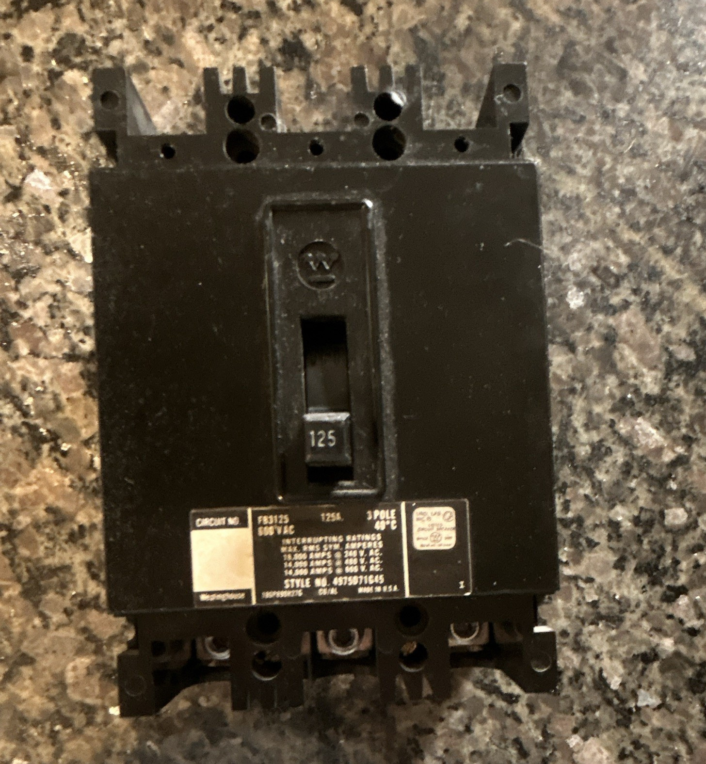 Westinghouse FB3125 125A 3P Bolt-On 600VAC Thermal Overload Breaker